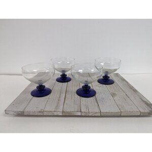 Cobalt Blue Sherbet Glasses Drinking Stemmed Set of 4 Clear Cocktail